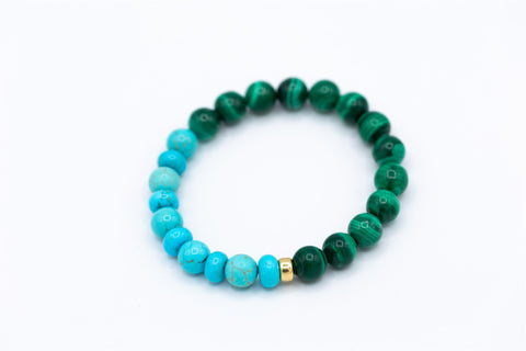 Turquoise and Malachite Bracelet half and half